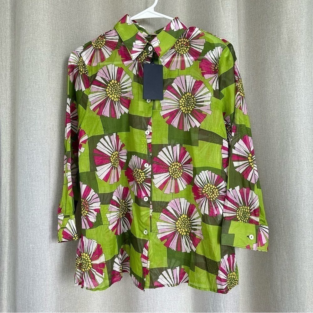 💥SALE💥 Camicettasnob NWT Cotton Floral Sheer Long Sleeve Shirt IT42 US S (6) - Picture 3 of 12